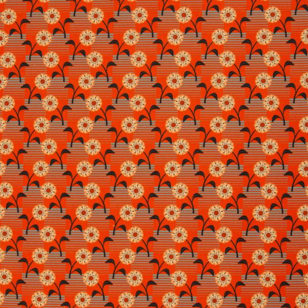 Baumwollcanvas Rocha Blumen, Streifen türkis/orange by Swafing